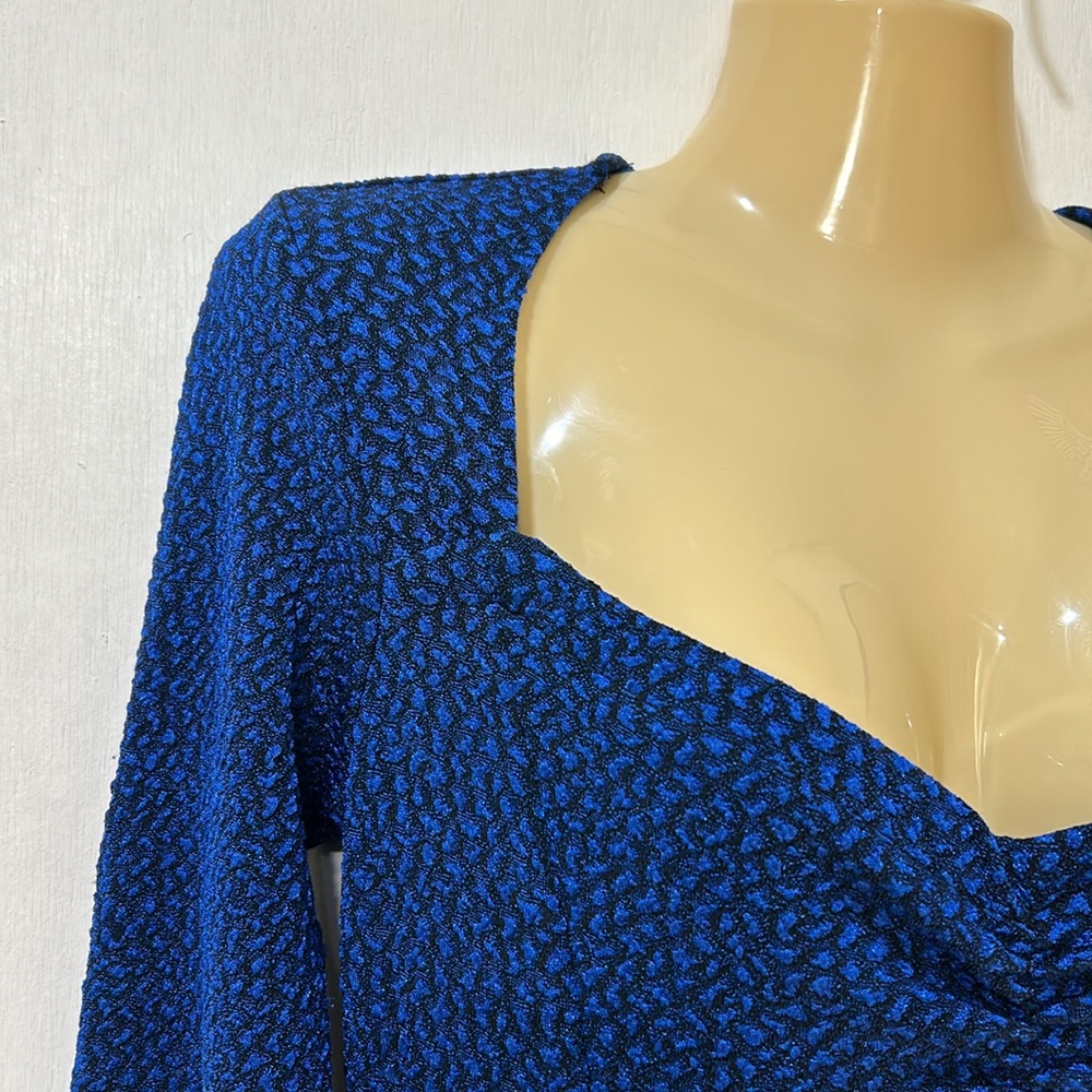 BETSEY JOHNSON WOMEN  MIDI LENGTH DRESS NAVY  LONG SLEEVE FRONT SLIT Sz SMALL - Picture 7 of 15